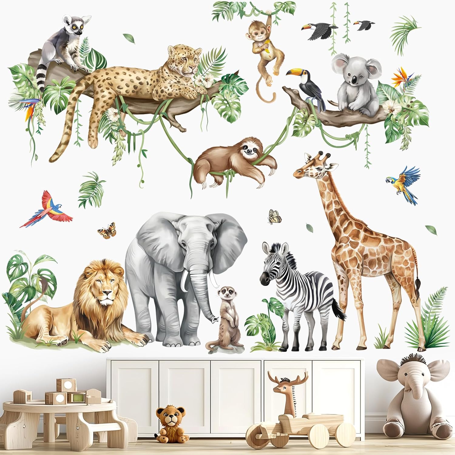 decalmile Large Safari Animals Wall Stickers for Kids Room and Baby Nursery
