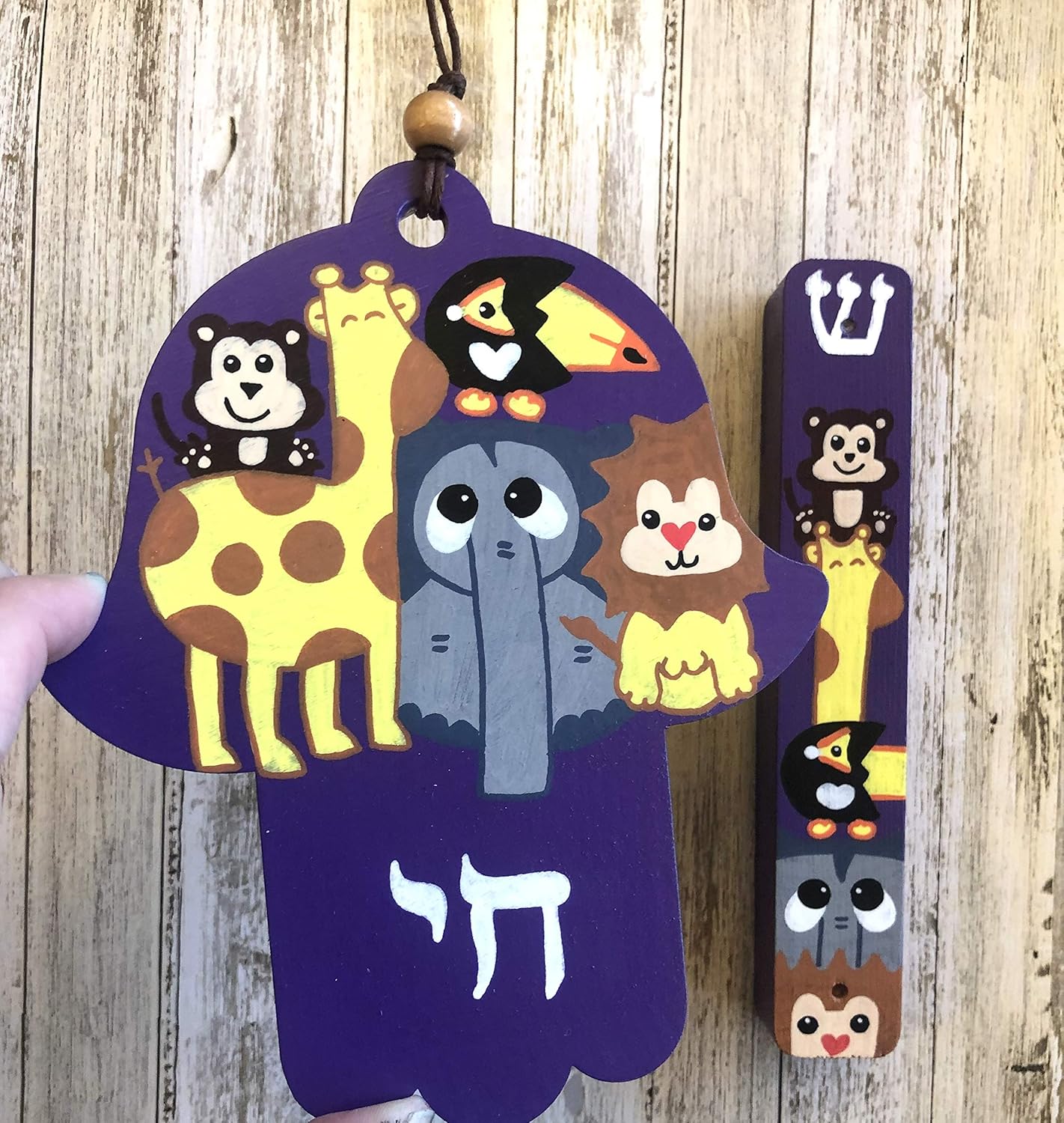 Jewish Baby Gift Set with Hamsa Mezuzah Tzedakah Box