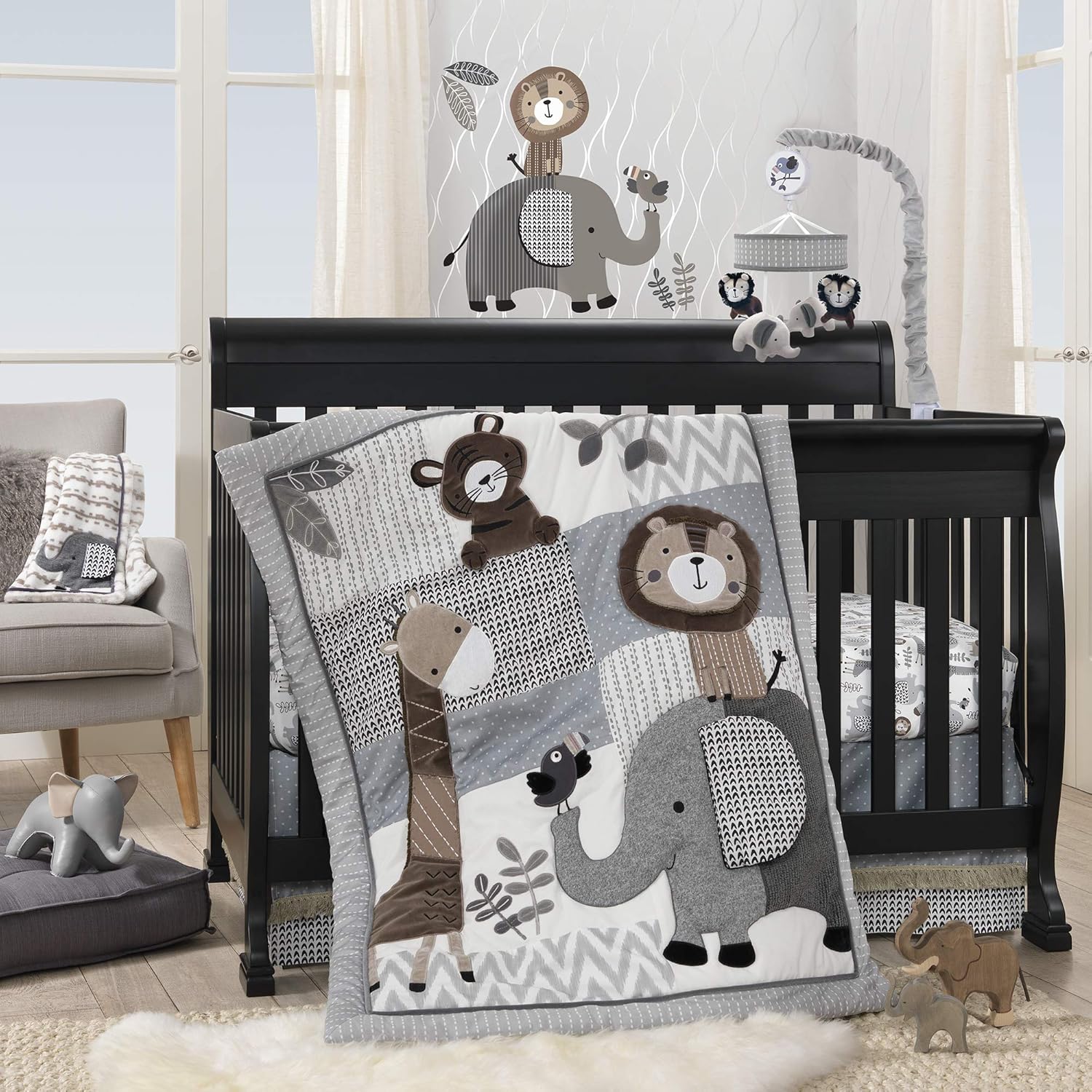 Lambs Ivy Urban Jungle Lion Elephant Musical Crib Mobile