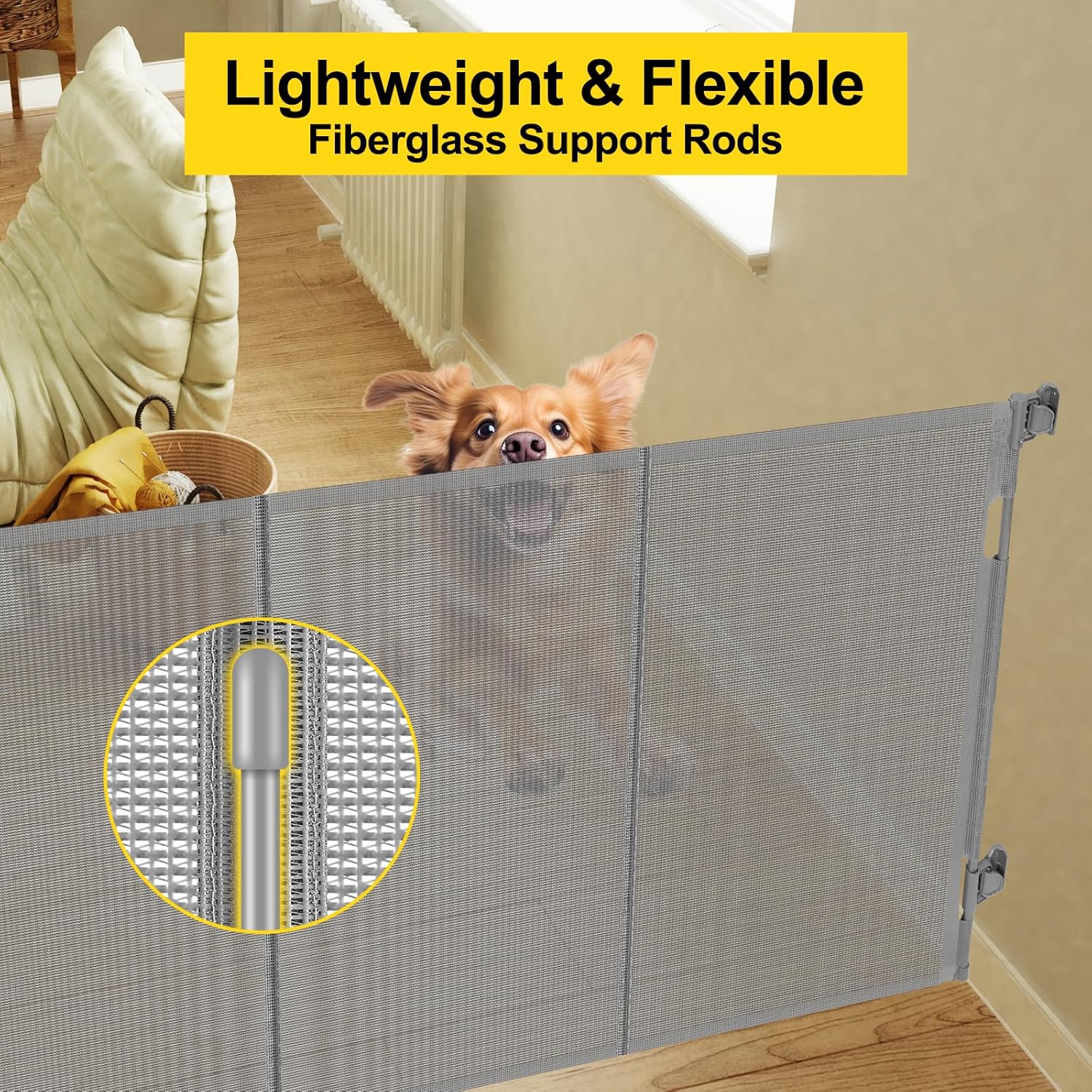 Reinforced 42 Tall x 100 Wide Retractable Baby Gate with Fiberglass Rods