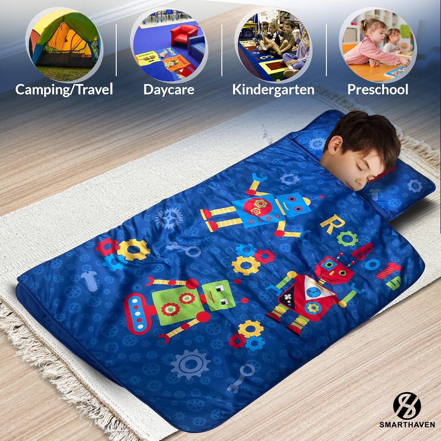 Toddler Nap Mat Set with Removable Pillow - 50x20 Inches Ultra Soft Slumber Mat for Preschool and Daycare