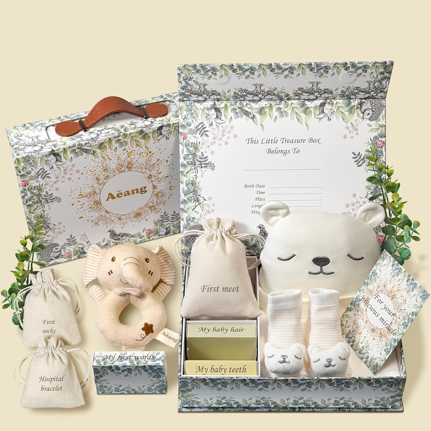 Baby Keepsake Box with Hat Socks and Rattle
